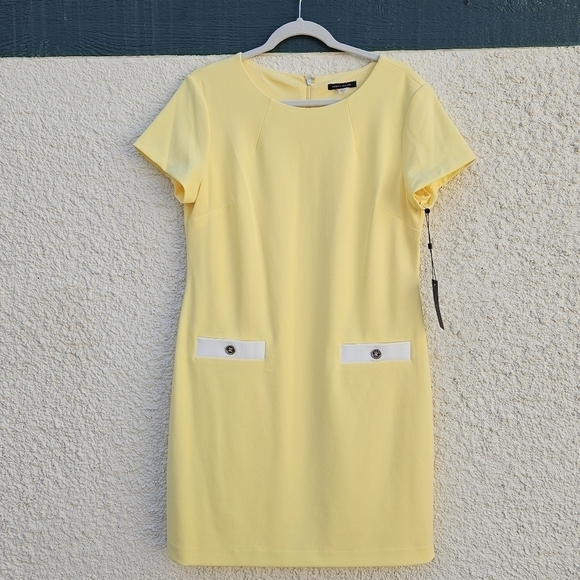 NWT Tommy Hilfiger light yellow faux pocket retro sheath dress size 12 - Picture 1 of 7